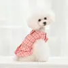 Vestido de cachorro Pet Pure Cotton Dressos Rosa Chaqueli Lattice Saias coreanas com coleira para pequenas roupas de moda Yorkshire ClothingDog