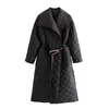 Cotton-padded Jacket Women's Winter Lapel Belt Large Size Long Sleeve Over Knee Solid Color Overcoat 5A1136 210427