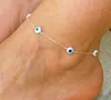 Czeski warstwowe koraliki bransoletka anklet dla kobiet łańcuch nóg niebieski złe oko wisiorek lato plaża nożna biżuteria