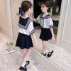 여자 옷 스트라이프 티셔츠 + 치마 소녀 여름 캐주얼 스타일 어린이 정장 6 8 10 12 14 210528