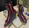 High End Super Fajne Patent Skórzane Grube Domy Casual Botki Męskie Lace Up Boczne Zipper Pojedyncze Buty Retro Skórzane Buty Motocyklowe Kobiety