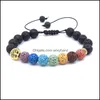 Armband pärlor, strängar 8mm sju chakra träd av liv armband svart lava sten pärlor kvinnor män buddha yoga sträng bried smycken set dro