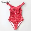 Smokkie rode polka dot met riem vrouwen sexy uitgesneden badpak monokinis zwemmen pak zomer badmode 210702