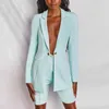 Deat Sonbahar Bahar Kadın Moda Uzun Kollu Açmak Yaka Bir Düğme Seksi Ceket Ince Şort İki Parçalı Set RC403 210707