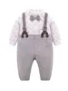 Bebê Allover Impressão Bow Bodysuit Suspender Calças