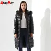 Piumino invernale da donna Doudoune Femme Cappotti lunghi con piume con cappuccio Parka Cappotto caldo nero Outwear Garemay 210428