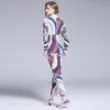 Mode Designer Runway Suit Set Spring Women Långärmad Stripe Letter Print Shirt Top + Ankle-Length Pant Suit 2 Piece Set 210514