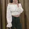 Off Shoulder White Organza Blouse Shirt Dames Elegante Lange Mouwen Zomer Crop Top Casual Korte Tops Sexy 210415