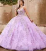 Fioletowa księżniczka quinceanera sukienki koronkowe hafty cekinowa suknia balowa vestidos de quinceaera deciping szyja Sweet 16 sukienka