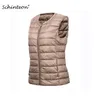 Schinteon S-8XL Women Ultra Light Down Vest Casual Slim White Duck Down Bottoming Sleeveless Winter Warm Liner Clothing 211007