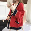 Cardigan da donna lavorato a maglia maglione di lana a righe moda coreana per le donne inverno manica lunga scollo a V maglieria casual cappotti donna 210914