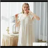 Femmes Sous-Vêtements Vêtements Drop Delivery 2021 Femmes Blanc Mariée Chemises De Nuit Femme Douce Princesse Dormir Maison Robe Dame Dentelle Sexy Chemise De Nuit