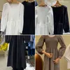 Elegancka O-Neck Knitting Patchwork Suknie Dla Kobiet Wiosna Solidna Z Długim Rękawem Vestido Feminino Proste Femme Robe 210514