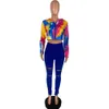 Partihandel Produkt TrackSuit Women Two Piece Outfits Tie Dye Hoodies Coats Jacket Classic Hole Byxor Sweatpants K-Pop Style 210525