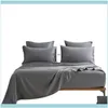 Sets Bedding Supplies Textiles Home & Garden4/6Pcs Wash Pure Satin Silk Bed Set Flat Fitted Sheet Pillowcases With 2 Square Pillow Ers King