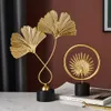 ゴールドリーフの家の装飾アクセサリーモダンなリビングルームの花の飾りミニチュア金属置物の木造オフィスの机の装飾210607