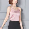 Style coréen Satin Femmes Débardeur Sexy Halter Col V Blanc Vert Rose Dames Tops Camisole W785 210526