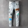 Jeans firmati da uomo Jeans da motociclista strappati effetto consumato Denim dritto sottile per uomo S Stampa Pantaloni skinny da uomo alla moda da donna