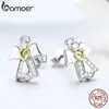 BAMOER Genuine 925 Sterling Guardian Angel Exquisite Stud Earrings for Women Fashion Silver Jewelry Gift SCE476