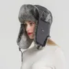 100% Gerçek Rex Tavşan Kürk Şapka kadın Rus Ushanka Aviator Trapper Kar Kayak Şapka Kapaklar Earflap Kış Kürk Bombacı Şapka S2845