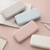 Beschermbare eenvoudige macaron plastic potlood kisten mat Waterbestendig potloden pen doos mini cosmetica organisator briefpapier opslagbox school jy0967