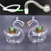 Swan shape Glass Beaker Bong Hookah Water Pipe Recycler Bongs Ice Catcher Dab Rig with glass oil burner pipe and hose