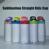 12oz Tuimelaars Sublimatie Straight Kids Cup Thermische Transfer Sippy Cups Roestvrij staal Water Bottle Isolatie Beker DIY Aangepaste Gift A02