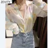 Women Vintage Tie Dyed Printing Casual Smock Blouse Office Ladies Long Sleeve Breasted Shirt Chic Blusas Tops LS9007 210420