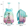 3 IN 1 School Children's Backpack with Wheels Kids Wheeled Bag Teenagers Girls Canvas Travel Trolley Bags 220210