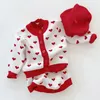 Sonbahar Kış Bebek Bebek Seven Kalp Kız Örgü Uzun Kollu Hırka Ceket + Parantez Tulum Giyim Setleri Çocuklar Suit Giysileri 210521