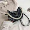 Shopping Bags Ladies Fashion Canvas Pearl Chain Dating Shoulder Handbag Underarm Rectangular Lock Courier Travel Mobile Purses Sac 220309