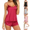 Soutien-gorge Ensembles Lingerie Sexy Ensemble Femmes Babydolls Vêtements De Nuit Sans Manches Sangle De Nuit Couleur Unie Satin Cami Hauts Et Shorts Pyjamas