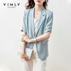 VIMLY été femmes Blazers élégant cranté solide manteaux et vestes décontracté affaires Blazer minimalisme manteau femme costume F7138 210927