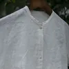Johnature Women White Ramie T Shirts och toppar O-Neck Kortärmad Sommarknapp Kvinna Vintage Blusar och Skjortor 210521
