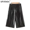 Women Fashion Side Pockets Faux Leather Bermuda Shorts High Waist Zipper Female Short Pants Mujer 210420