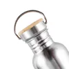350/500/750ml Stainless Steel Wide Mouth Drinking Water Bottle Sports Cycle Bamboo Cap 211122