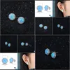 Stud Earrings Jewelry 10 Mm Round Shape Simple Blue Opal Stone Stud Designs With Sier Earring Backs Stoppers 2Wxkf