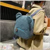 Mochila portátil de pelúcia outono inverno cordeiro velo feminino fofo em forma de urso crianças viagens compras mochilas bolsos