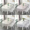 Oval Waterproof Oil-proof Tablecloth PVC Coffee Table Cover Pastoral Stamped Customizable Room Decor Aesthetic 210724
