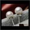 Smycken 6mm/8mm/10mm Pearl Stud 925 Sterling Sier örhängen för bröllopsfest Beige Color Bajck