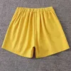 Lato Krótkie Dwuczęściowe Zestaw Kobiety Ukryte Breasted Luźne Koszula Top + Żółty Szeroki Noga Mini Spodnie Kobiet Work Nosić Garnitury Mody 210506