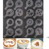 Café espuma molde spray barista stencils decoração ferramenta refúgio molde plástico 12pcs / set café impressão flor modelo rre11749