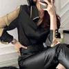 Turn Down Collar Blouse Women Shirt Fashion black and white Office Lady Button Long Sleeve loose Clothing 12724 210417