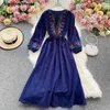 Boho Vintage Dress Woman O-neck Desert Beach Cotton Linen Vestido Lady es Long-sleeve Yellow Vacation Summer 210603