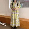 Kobiety Vintage Duży Rozmiar Długa Plisowana Dress V-Neck Half Puff Sleeve Loose Fit Fashion Wiosna Lato 16F0676 210510