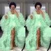 Abiti premaman verde menta con scollo a V in tulle abiti da ballo con strascico per servizio fotografico abito da donna incinta