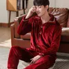 Pajama Messages Мужчины, разворотный воротник Высокое качество теплые твердые мужские плюс размер пижамы зимние мужчины домашняя одежда толще шикарный 21111