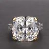 Bagues de grappe 100% 925 Sterling Silver Lab Moissanite Diamant Gemstone Mariage Fiançailles Emerald Cut Ring Fine Jewelry Cadeaux Pour Femmes