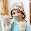 Moda akcesoria zima dzieci kapelusz maska ​​zestaw dzianiny ciepły polarowy kapelusz pompon dla dziewczyny chłopiec dziecko twarz