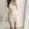 Comelsexy Herbst Winter Frauen Gestrickte Wrap Kleid Vintage Etuikleid Lange Hülse O-ansatz Sexy Backless Pullover Kleid 210515